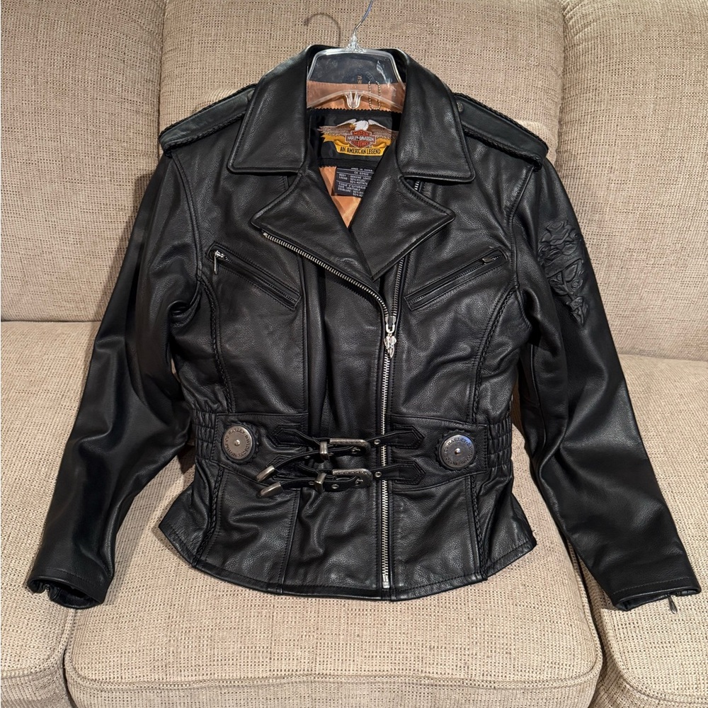 Harley-Davidson Black Leather Motorcycle Jacket with Asymmetrical Zipper